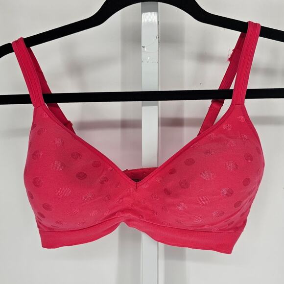 Vintage 1990s Bali Womens Sz L Wire Free T Shirt Bra Pink Polka Dot Print - Picture 1 of 4
